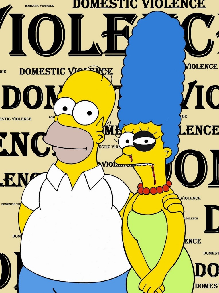 Homer and Marge Simpson The Simpsons Art Portrait Social Campaign Domestic Woman Women's Violence Abuse Satire Sketch Cartoon Illustration Critic Humor Chic by aleXsandro Palombo 1b