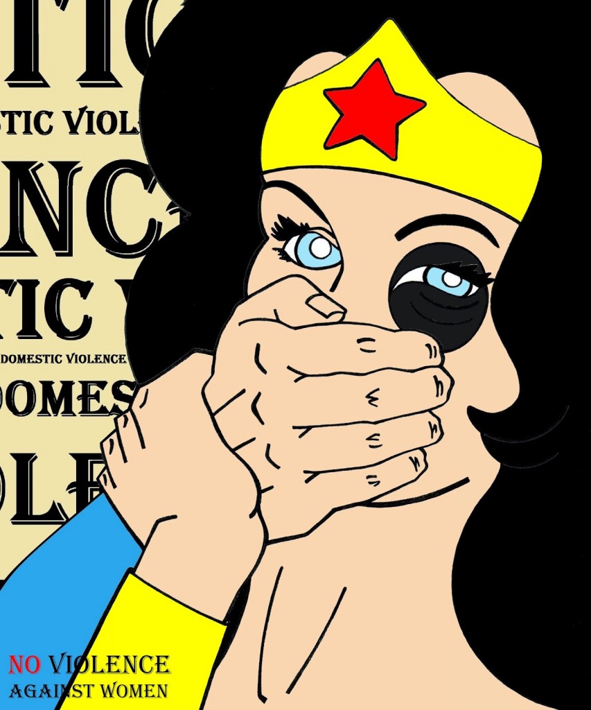 Wonder Woman and Superman Art Portrait Social Campaign Domestic Woman Women's Violence Abuse Satire Cartoon Illustration Critic Humor Chic by aleXsandro Palombo HD